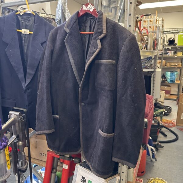 Navy blue vintage Oxford boater’s jacket, front view.