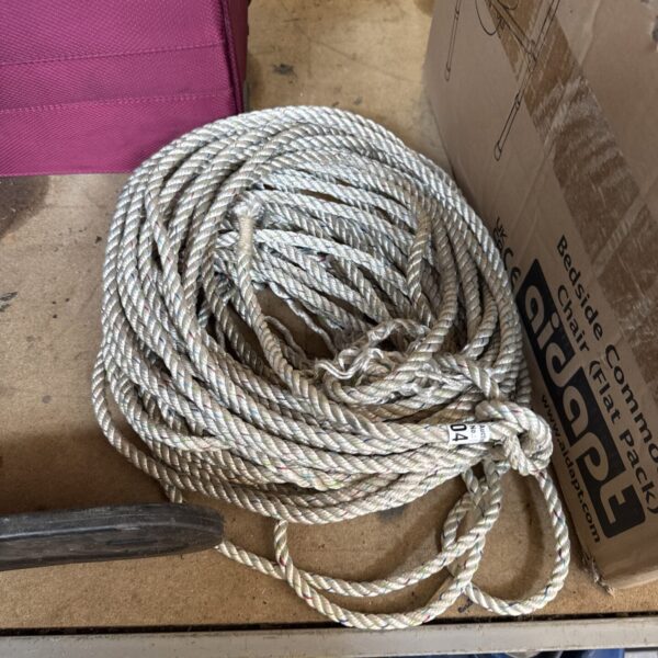 Long length of durable nylon rope for various uses.
