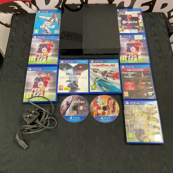 PlayStation 4 console and game bundle, including FIFA and Killzone.