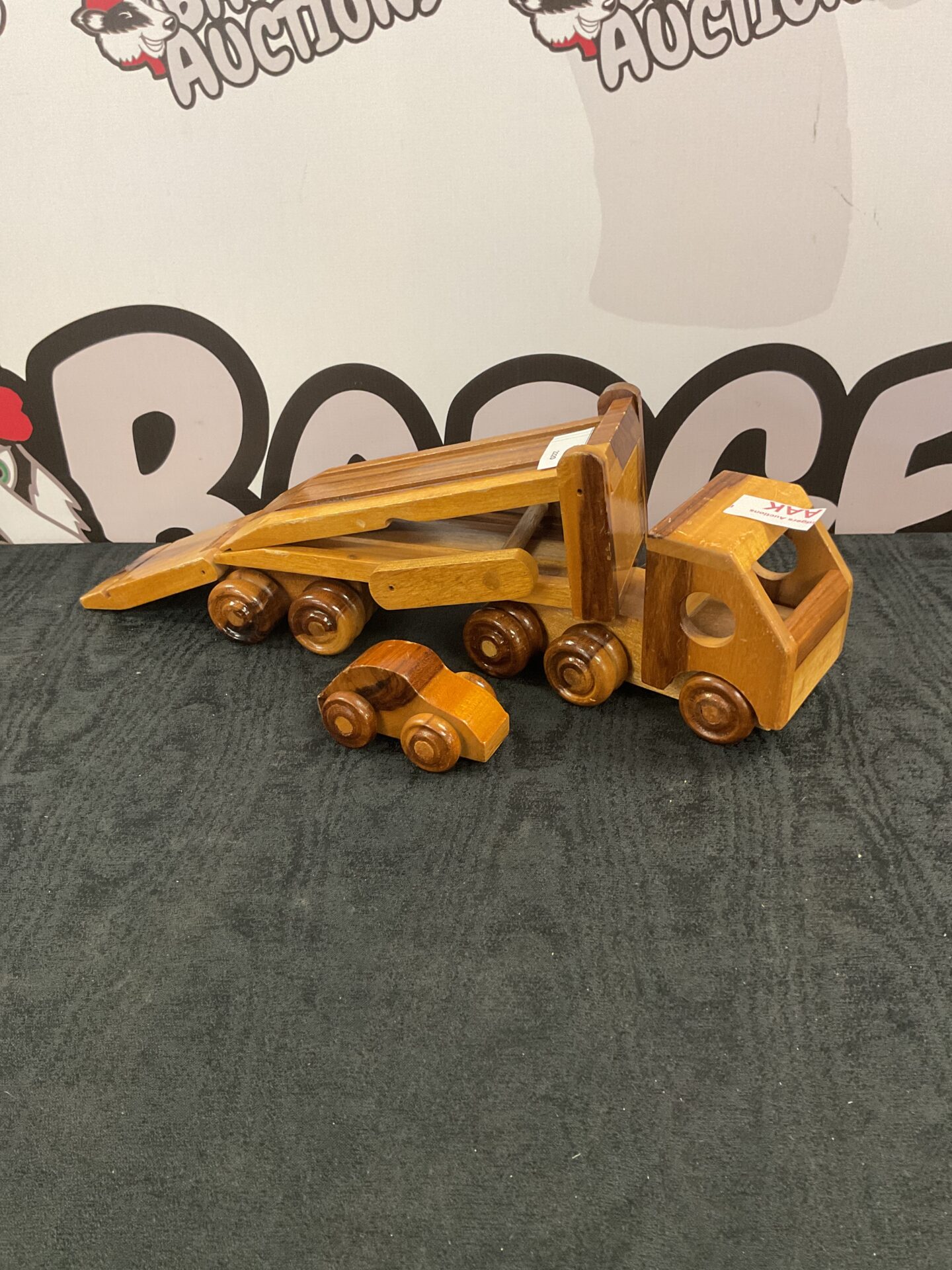 334 Handmade wooden car transporter with car