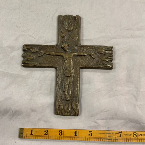 Vintage Mid Century Modern bronze crucifix sculpture.