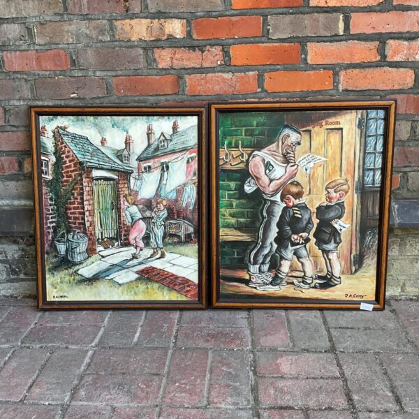 R A Carey humorous oil painting of a street scene.