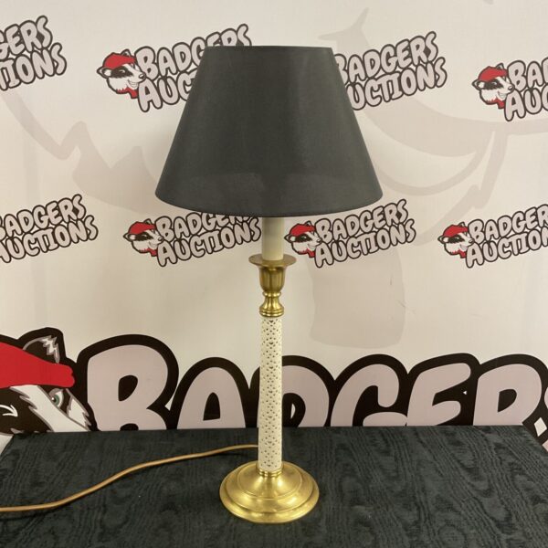Vintage Laura Ashley table lamp with black shade for home decor.
