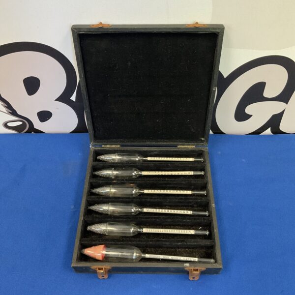 Vintage J W Towers specific gravity hydrometer for liquid density measurement.