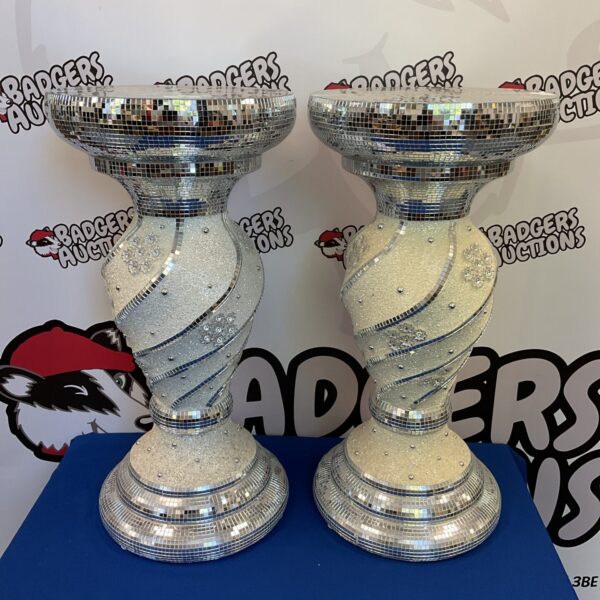 Pair of vintage mosaic mirrored jardiniere pot stands.