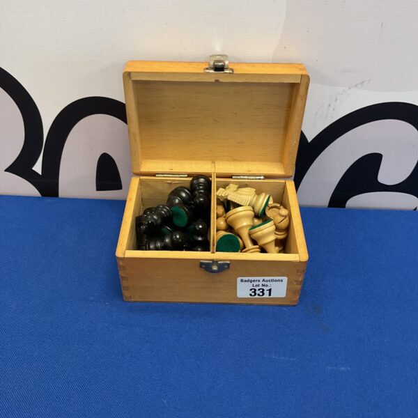 Vintage wooden chess set in a wooden box, collectible board game.