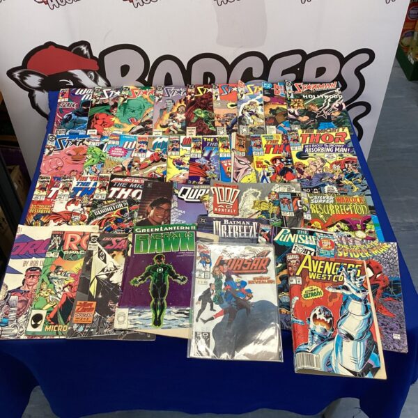 Vintage Marvel and DC comic bundle featuring superhero titles.