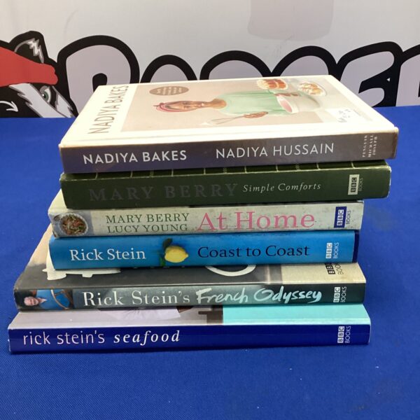 Collection of cookery books including Mary Berry and Rick Stein titles.