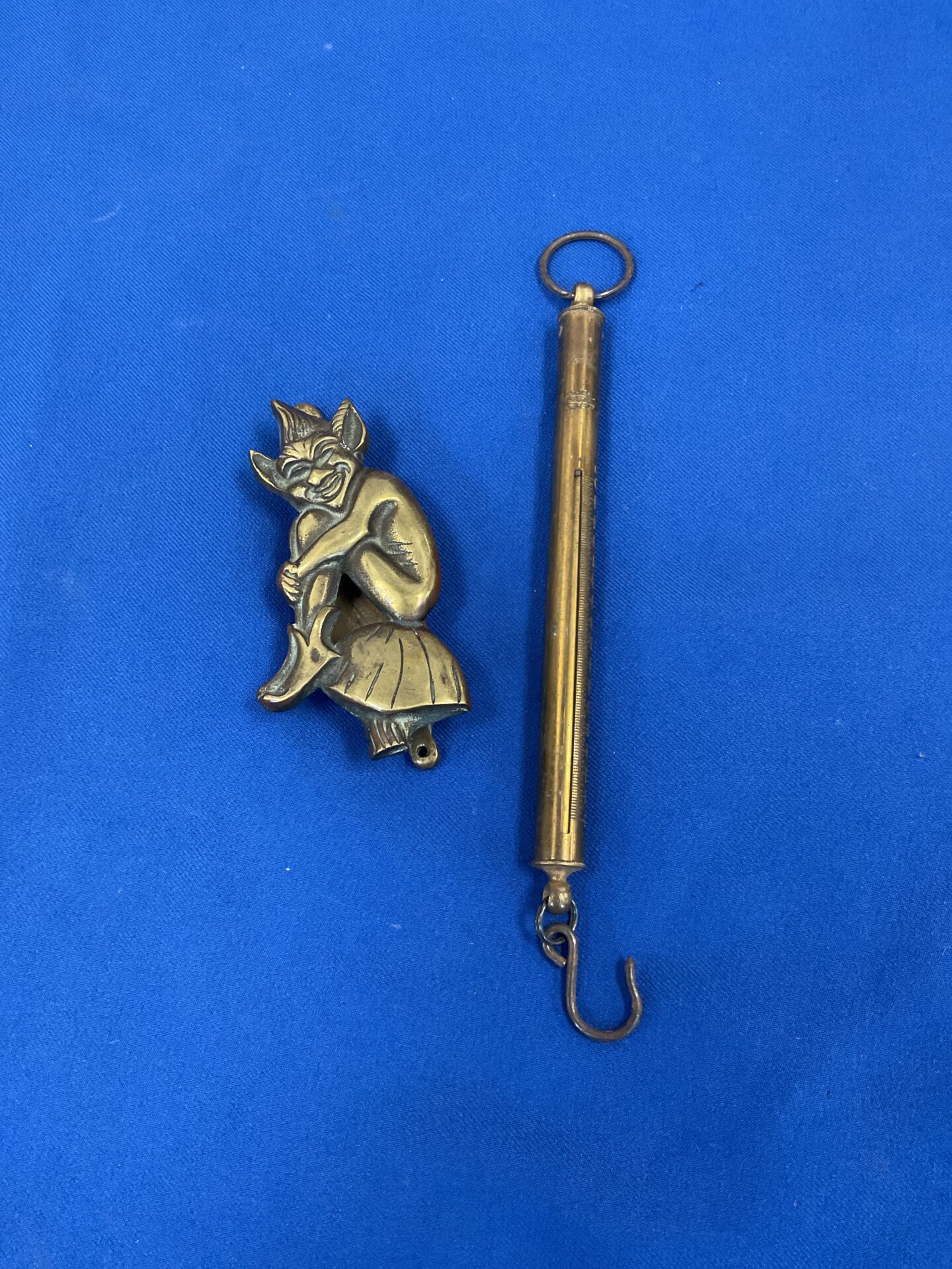 034 Vintage brass salter scales & pixie door knocker