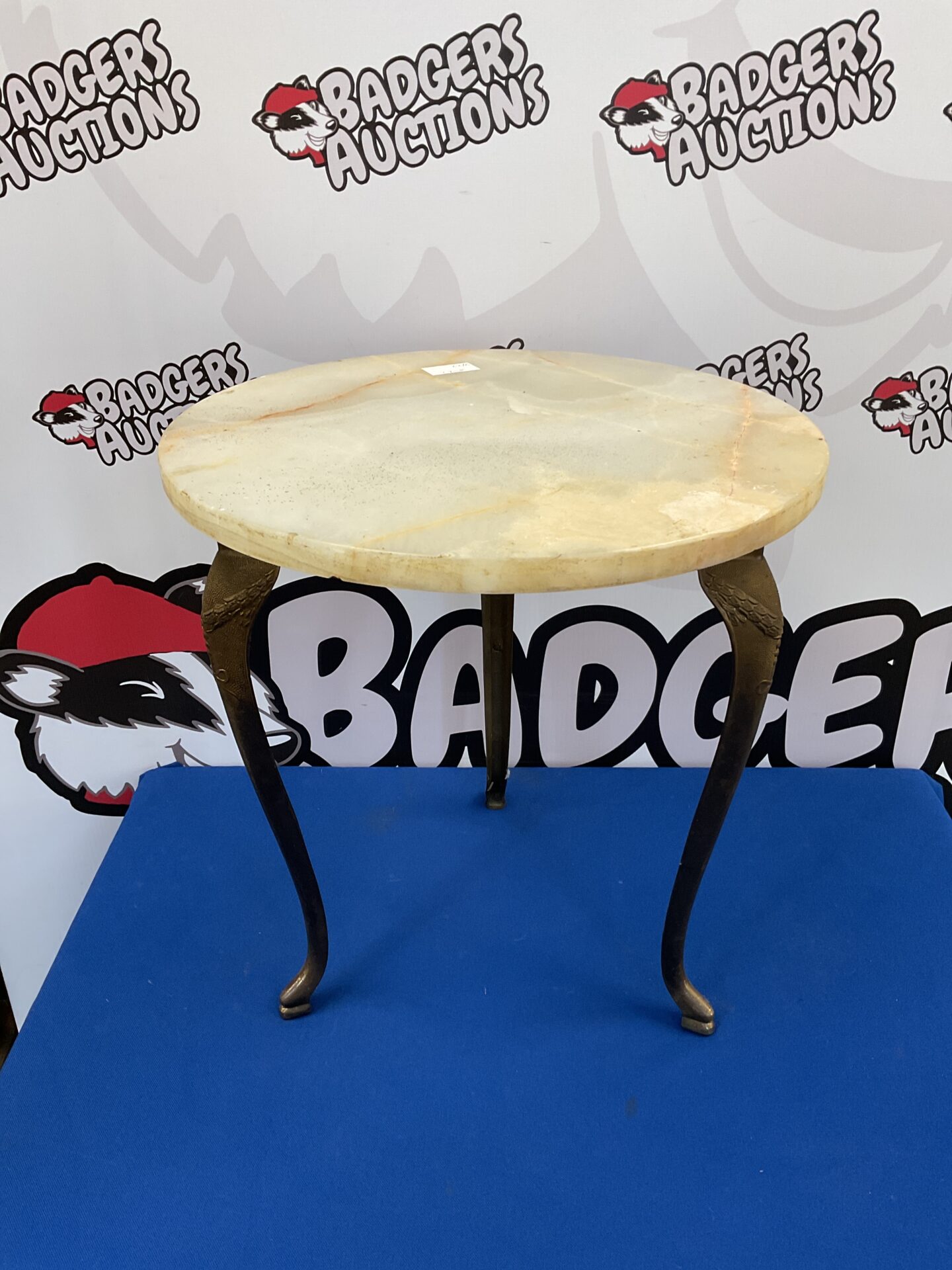 069 Mid century marble topped table with brass base