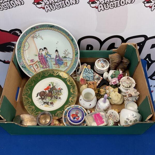 Box of china & collectables including famile vert plate