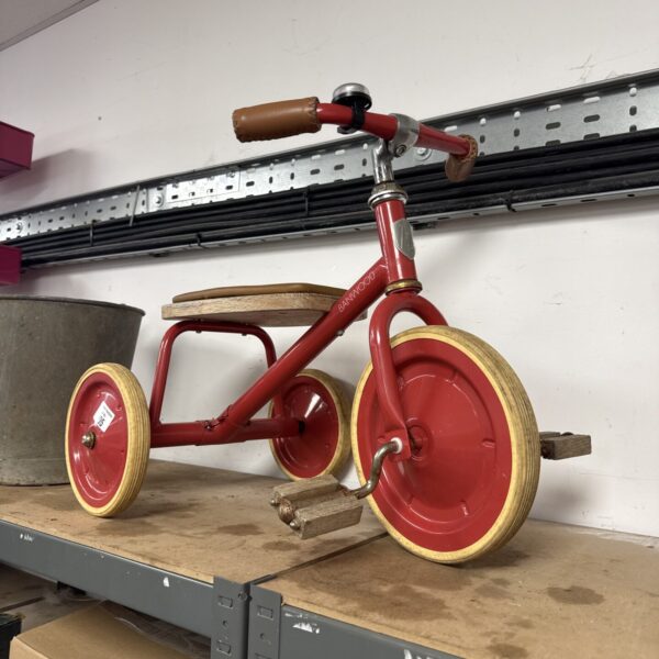 Vintage Banwood tricycle, a classic wooden children’s bike.
