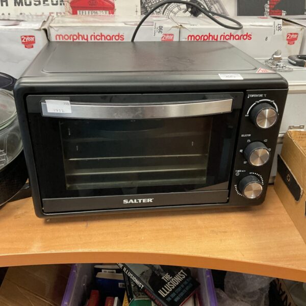 Black Salter mini oven for small kitchens, a compact kitchen appliance.