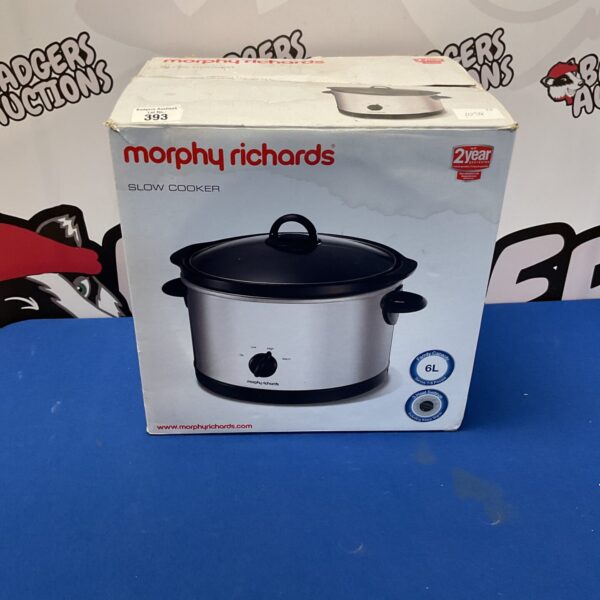 Boxed Morphy Richards slow cooker kitchen appliance.