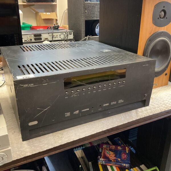 Black Arcam AVR600 amplifier, vintage AV receiver for home audio.