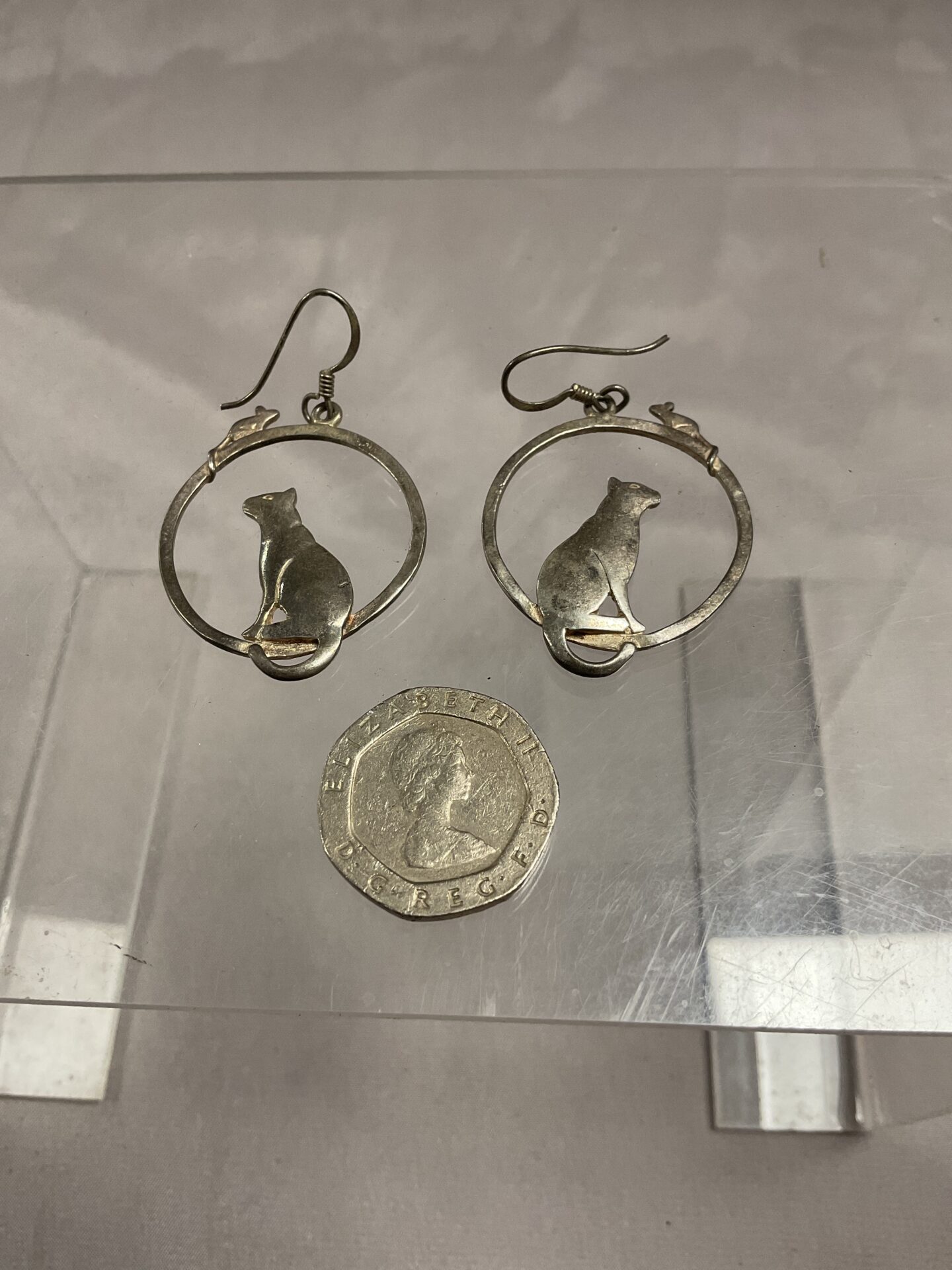 694 Pair 925 Silver Cat and mouse Earrings