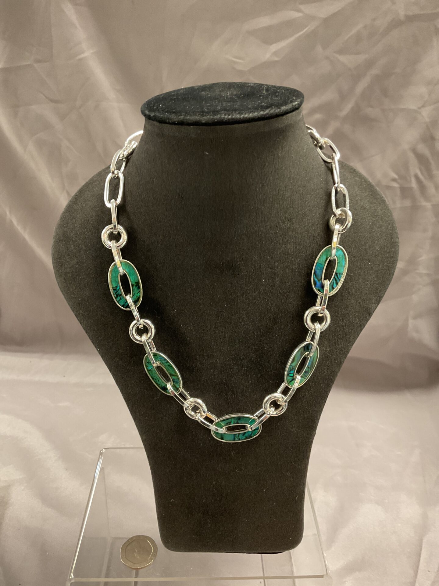 697 Tiffany style T bar necklace set with abalone
