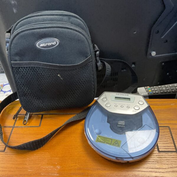 Vintage Hitachi portable CD player in protective case.
