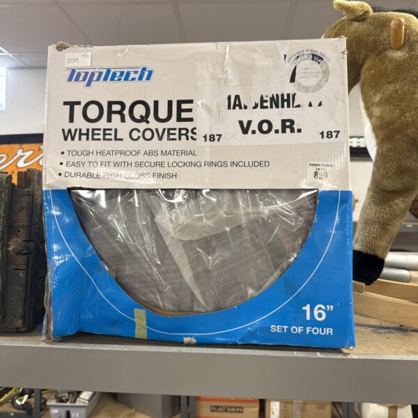 New set of 16 inch Top Tech Torque wheel trims in packaging.