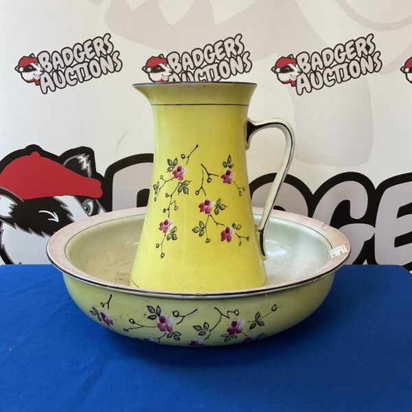 Antique Victorian Bridgwood wash jug and bowl set with floral design.