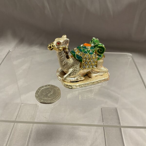 Ornate jewelled camel trinket pot with rhinestones.
