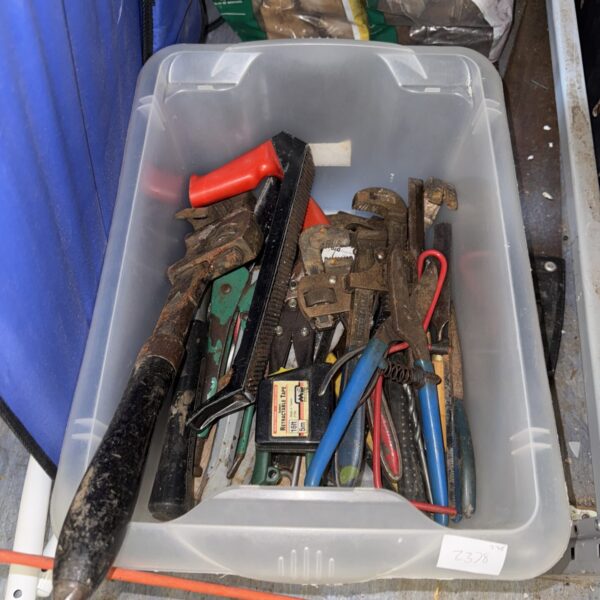 Assorted hand tools including wrenches and Stilson grips in a lot.