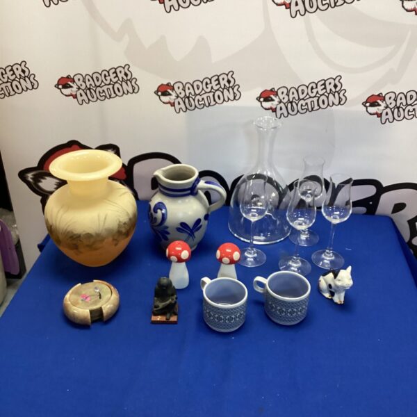 Mixed lot of decorative items including a ceramic vase and figurines.