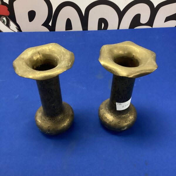 Antique pair of Nielle brass vases with intricate detailing.