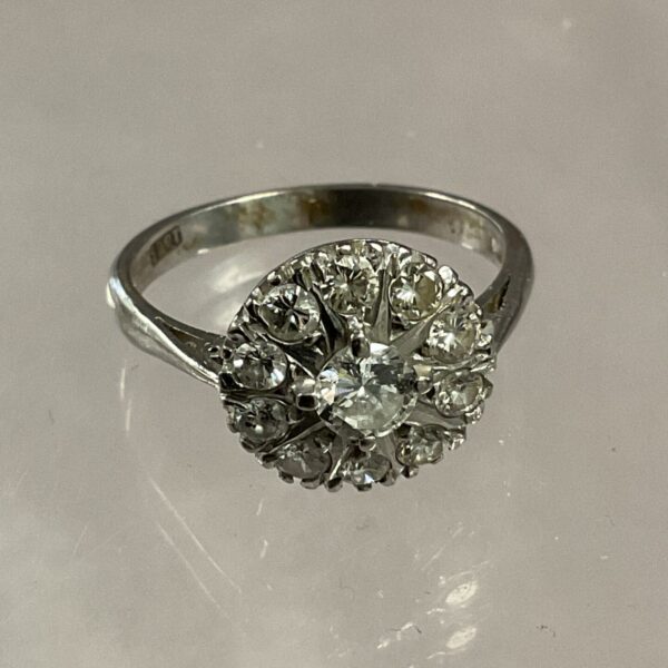 Sparkling diamond cluster ring in 18ct white gold.