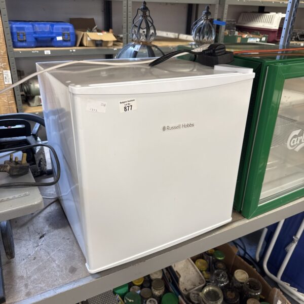 White Russell Hobbs tabletop freezer with a small footprint.