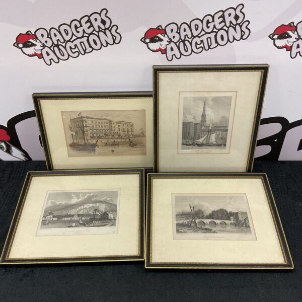 Set of four antique English engravings depicting landscape scenes.