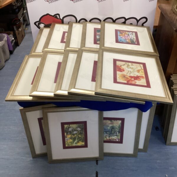 Lot of fourteen vintage floral framed prints for wall decor.
