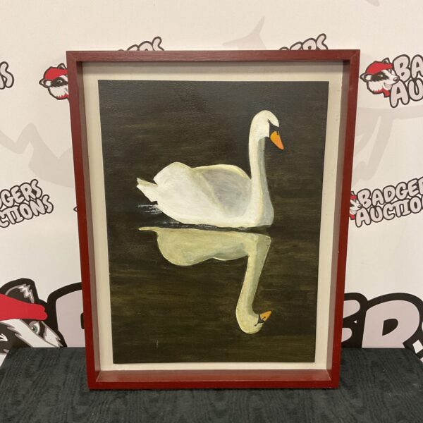 Vintage oil painting of a graceful swan on board.