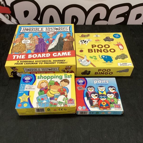 Childrens games bundle featuring Poo Bingo board game.