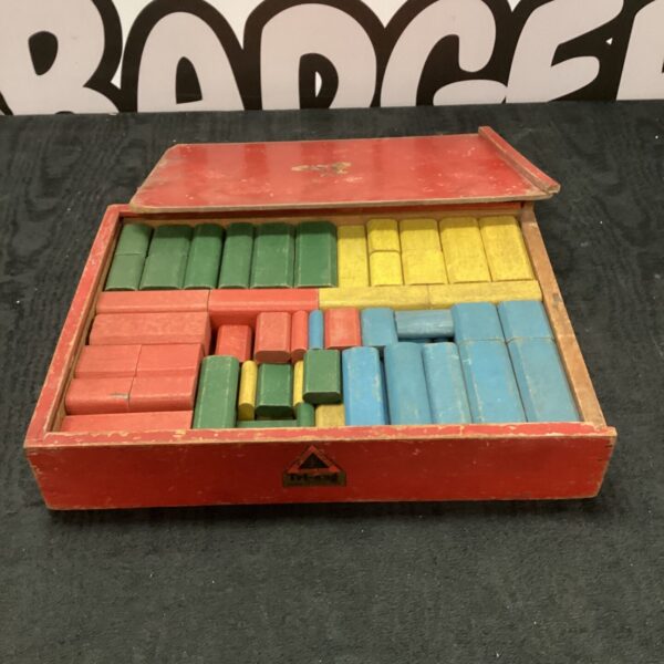 Vintage Tri-ang wooden building bricks in original box.