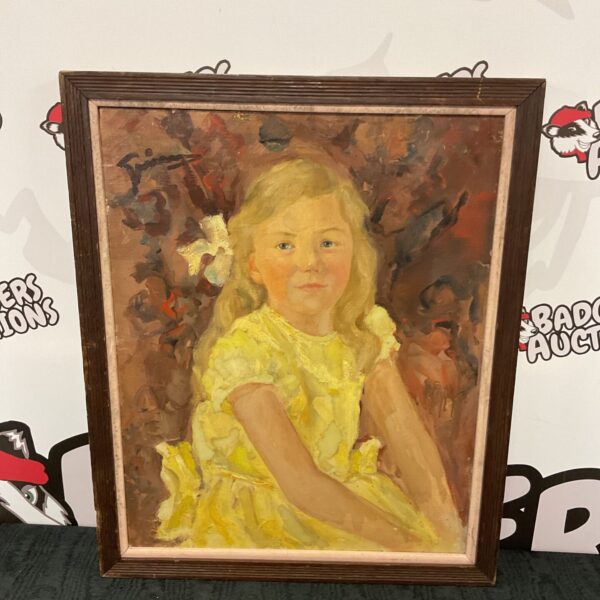 Vintage 1930s oil painting of a young girl in a portrait.