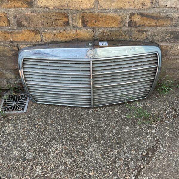 Vintage Mercedes Benz front grille with chrome slats.
