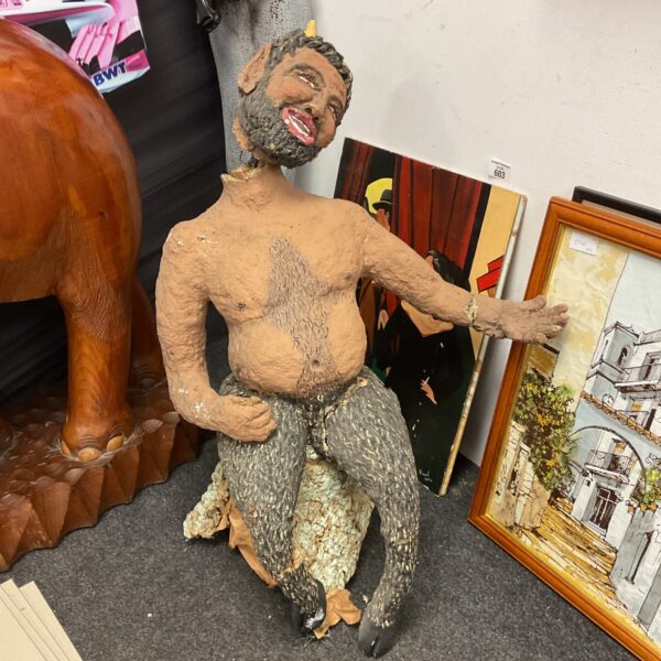 Vintage papier mache faun sculpture, folk art Bacchus figure.