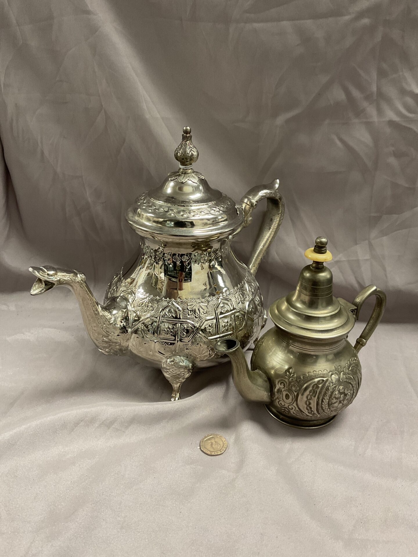 747 middle east silver plate teapot and pewter teapot