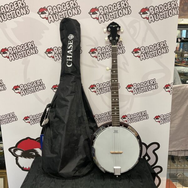 Martin Smith banjo with hard case, a used musical instrument.