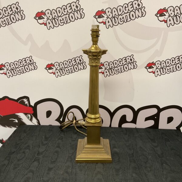 Large brass Corinthian column table lamp by Laura Ashley for home decor.