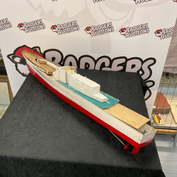 Side view of vintage Wiesel motor torpedo boat model.