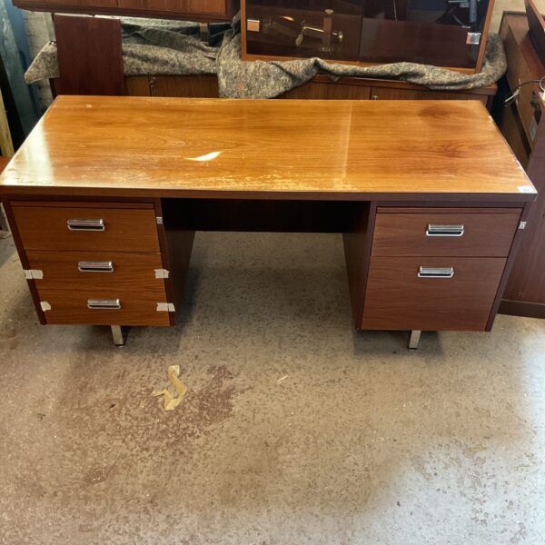 Vintage R Stevens Windsor executive desk with three drawers.