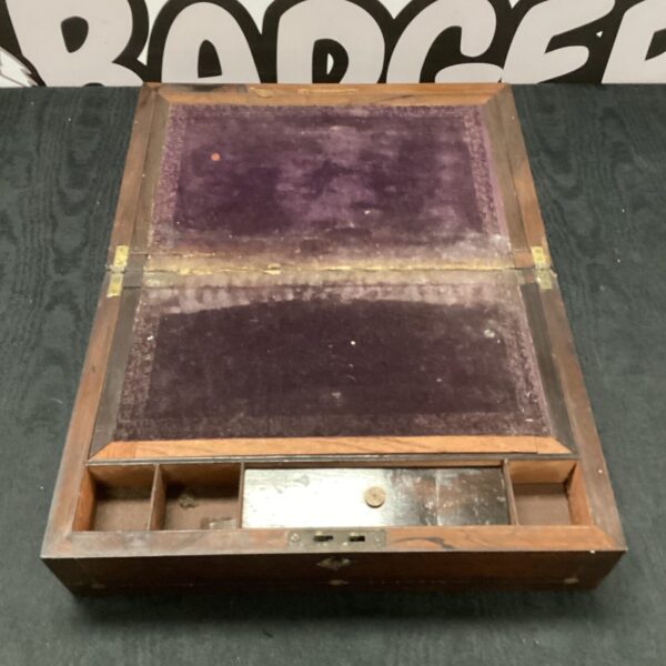Antique 19th-century rosewood writing slope with fitted interior.