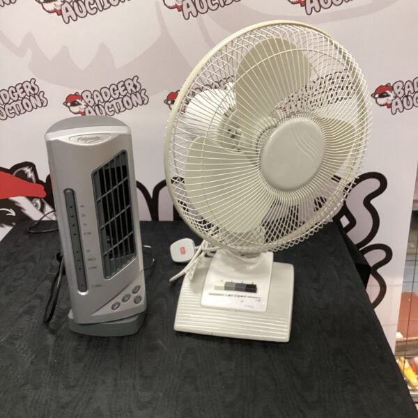Fridgemaster tower fan and Lloytron desk fan cooling lot.