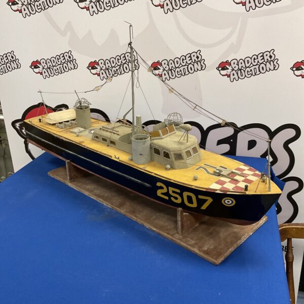 Detailed overview of vintage RAF rescue boat model.