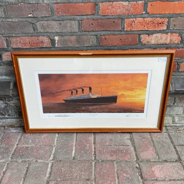 Dramatic Titanic art print depicting the ship at sunset by Adrian Rigby.