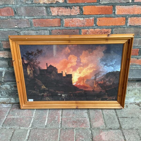 Framed reproduction print of Coalbrookdale by Night, a dramatic industrial landscape.