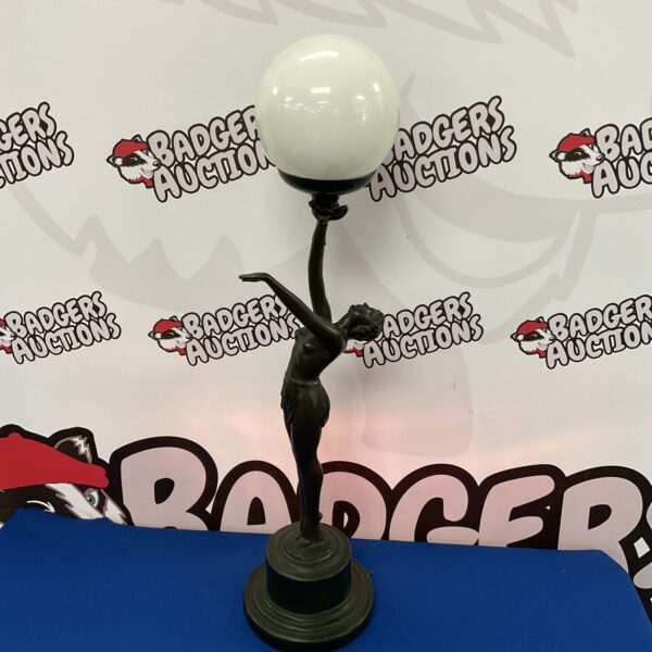 Vintage Art Deco table lamp with sculpted lady figure.