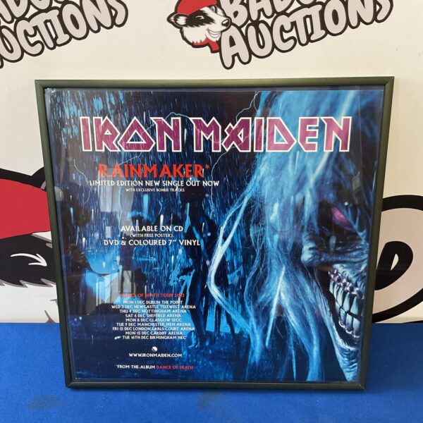 Framed Iron Maiden Rainmaker print, limited edition heavy metal art.